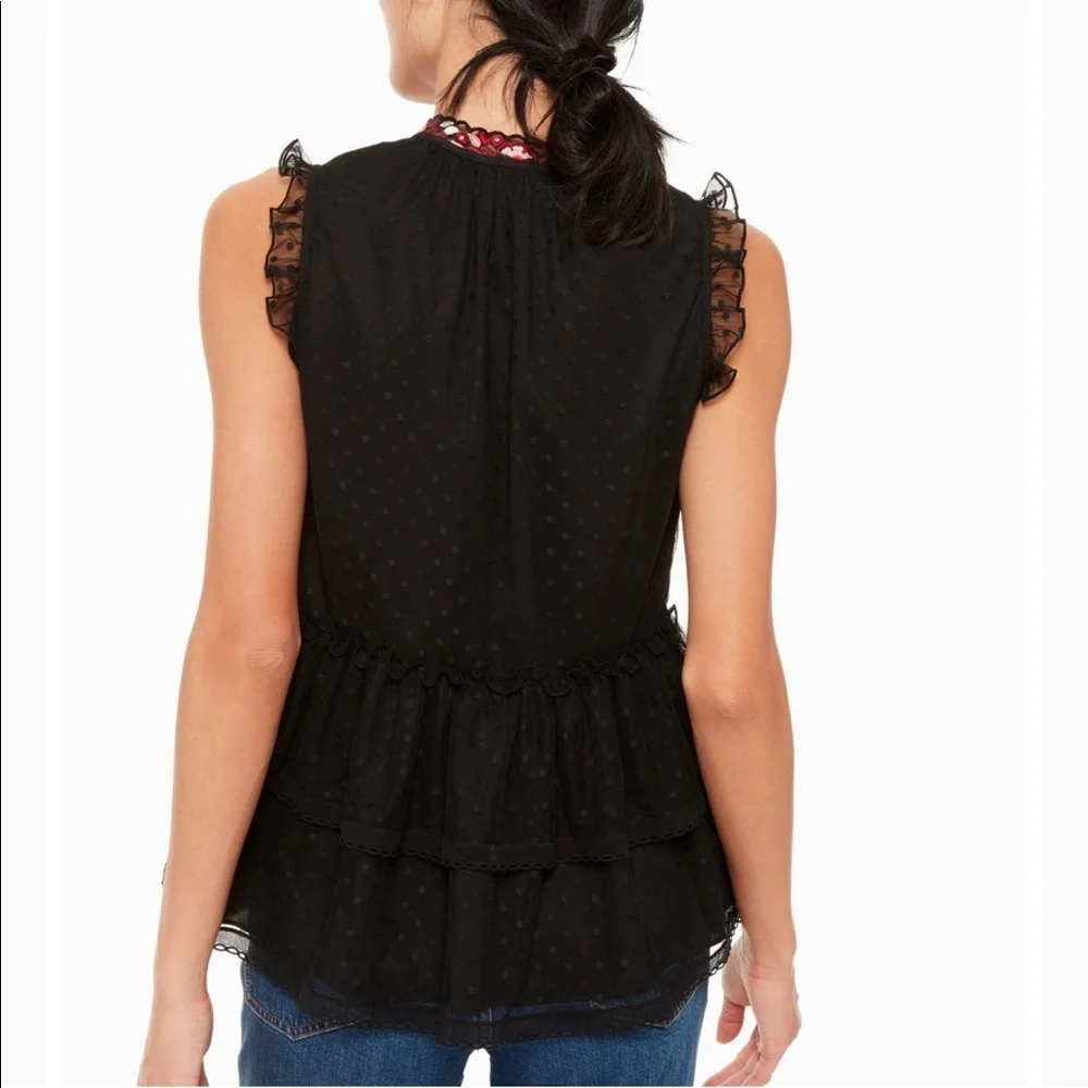 Kate Spade Camelia Embroidered Peplum Ruffle Top-Large